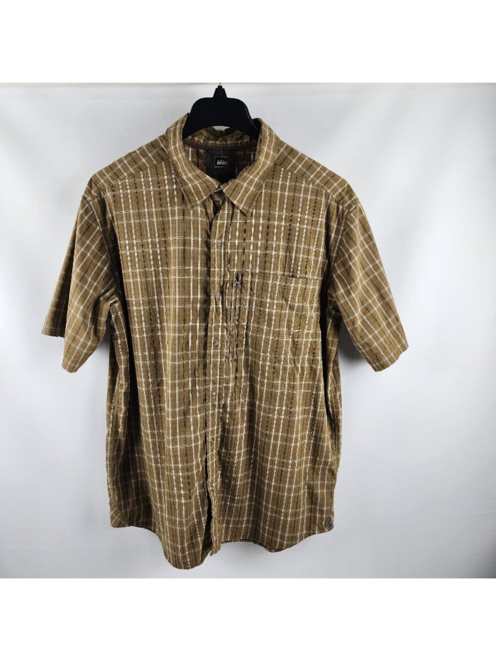 Rei Coop Shirt Mens XL Brown Multi Plaid Hiking S/S Button Up